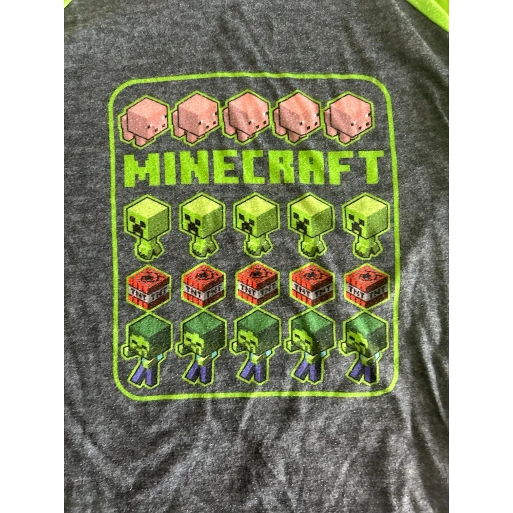 Minecraft Boys Long Sleeve Graphic Tee - Green & Grey - Size 8